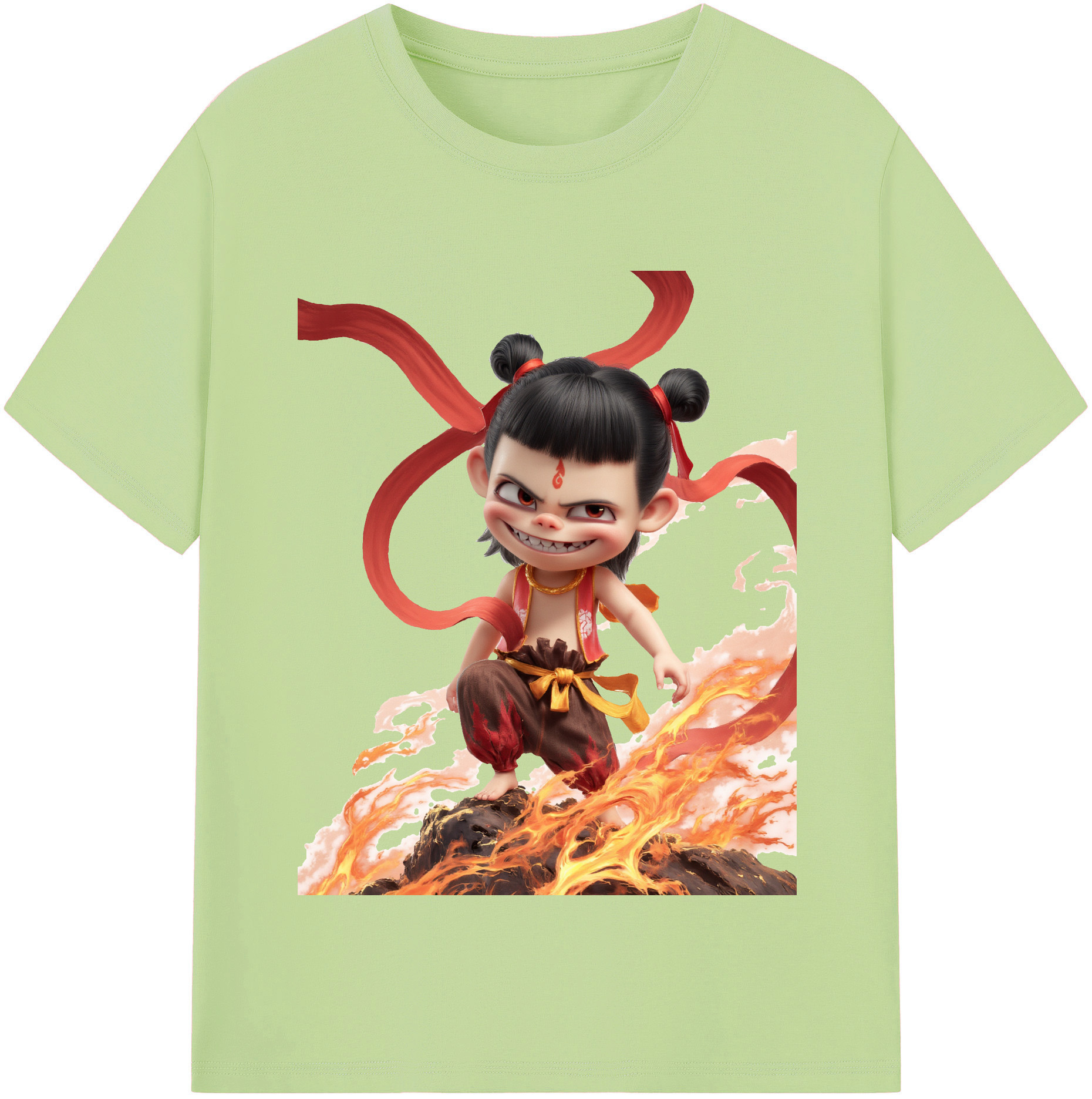 （画像用） Ne Zha 2 ナタ 魔童の大暴れ 綿100％半袖Tシャツ（フロントプリント）
